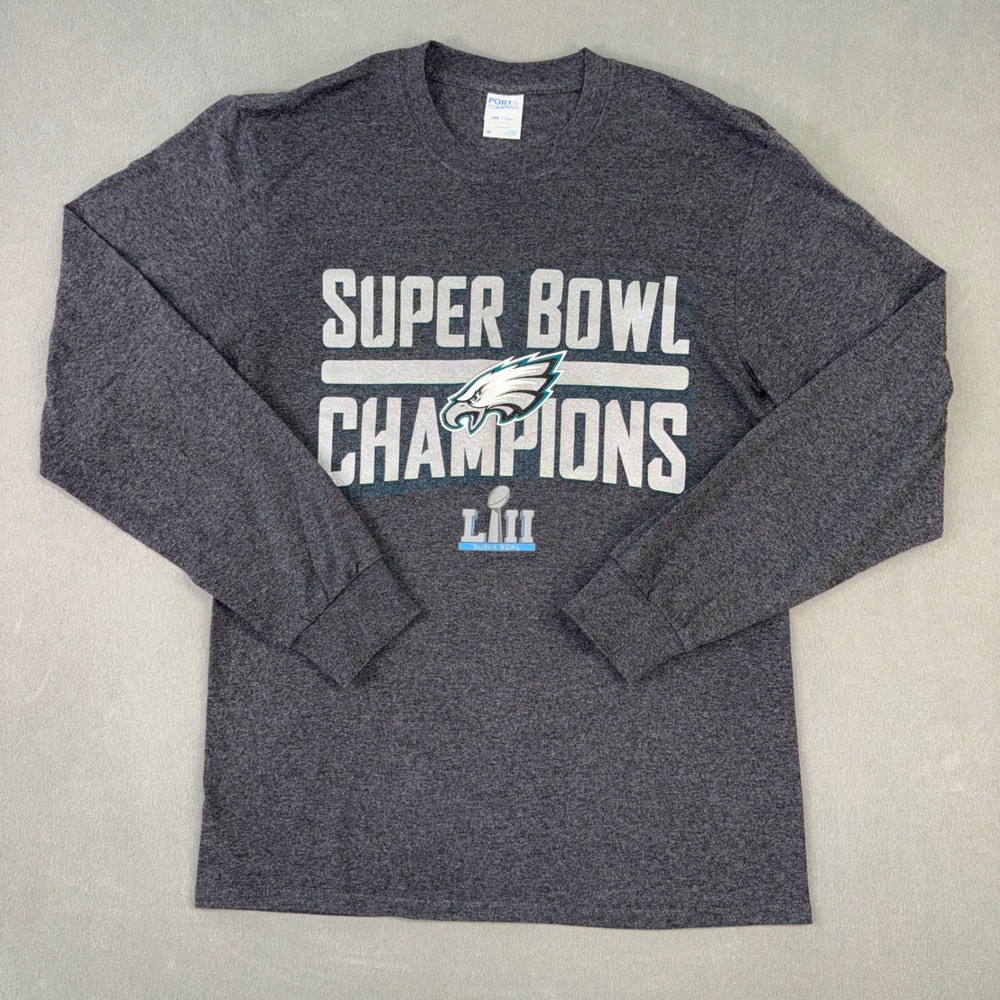 Philadelphia Eagles Super Bowl LII Champions Long Sleeve Shirt Mens Medium Gray